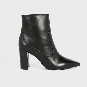 NWT Ted Baker Nysha Black Leather Heeled Ankle Booties | Size 9.5